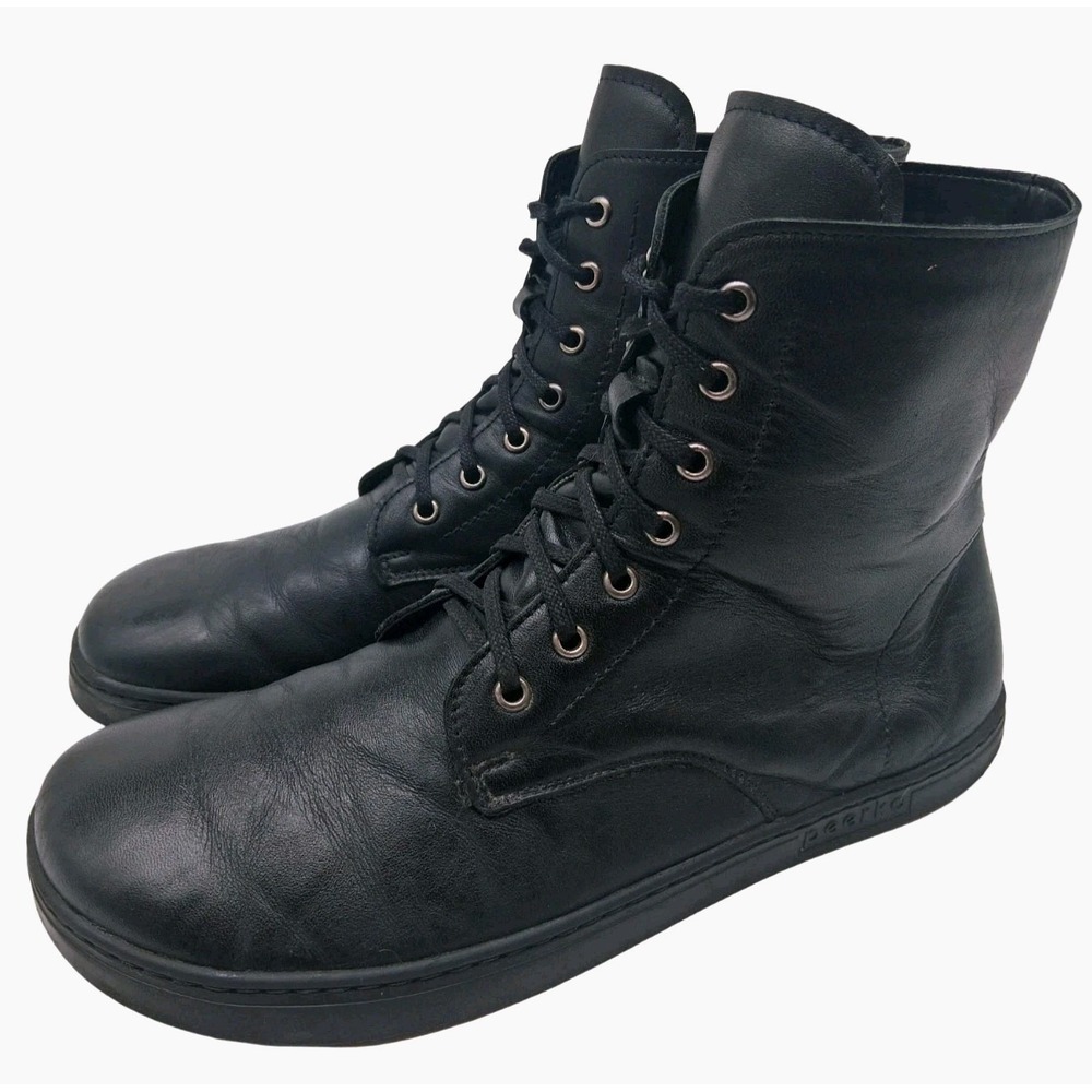 Peerko Boots Mens Size 10.5 Black Leather Combat Lace Up Zip Ankle Boots